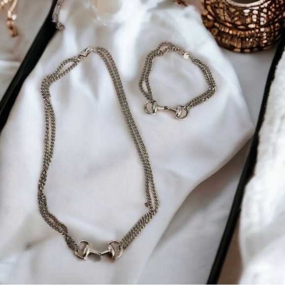 Sterling Silver HorseBit Necklace Bracelet Set Matching Snaffle Stirrup D Ring - Picture 7 of 10